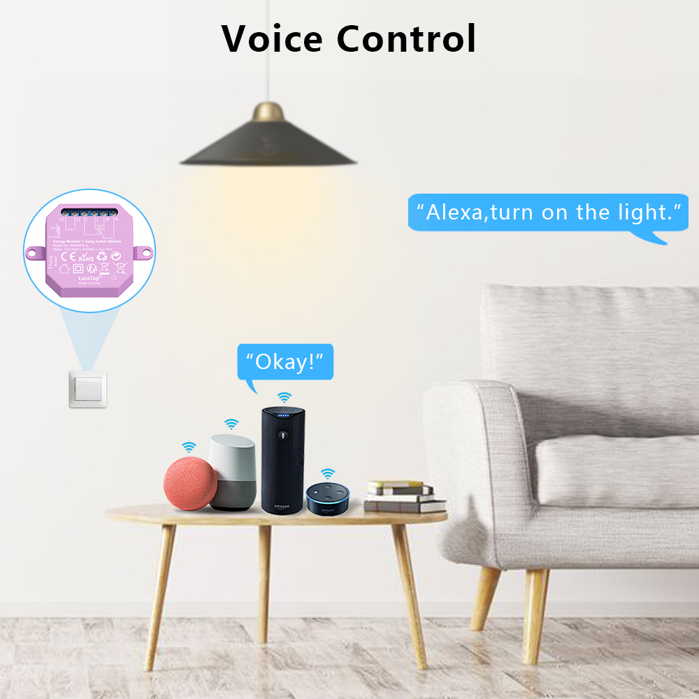LoraTap Power Energy Monitoring Estimate 1，2 Gang Switch Relay Breaker Module Tuya Smart Life App Remote Control Automation