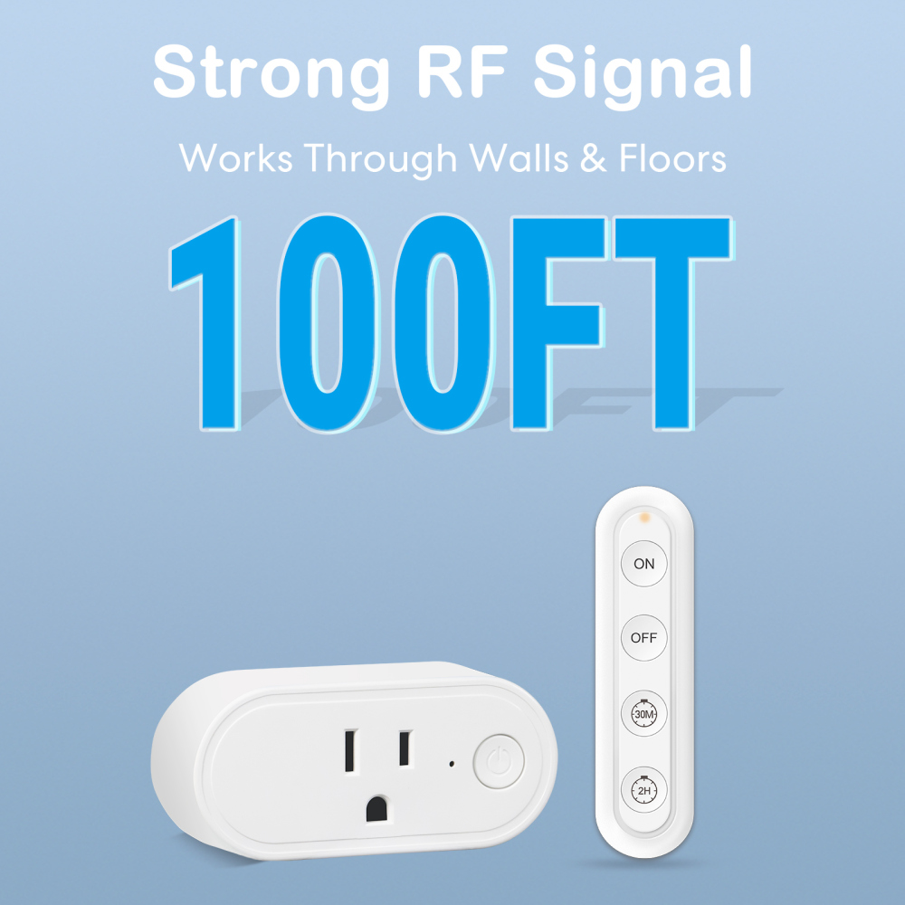 Remote Control Timer Outlet, Dual Countdown 30min/2h Auto Shut Off, 15A/1800W, Elderly & Kid Safe, Ideal for Sleep Lights & Small Appliances