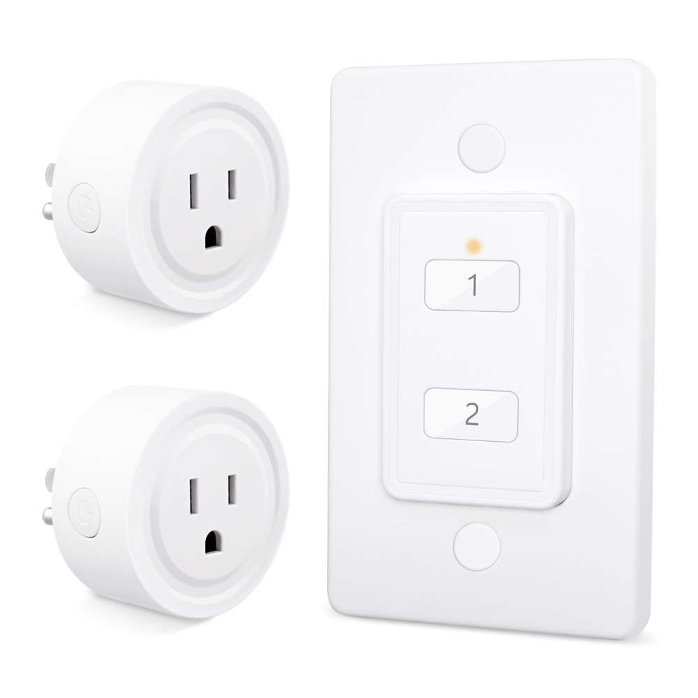 LoraTap Mini Wireless Remote Control Outlet Plug Adapter (2 Pack) with Remote, 2 Channel Wall Switch, 656ft Control Range for Indoor Lamps, 10A/1100W