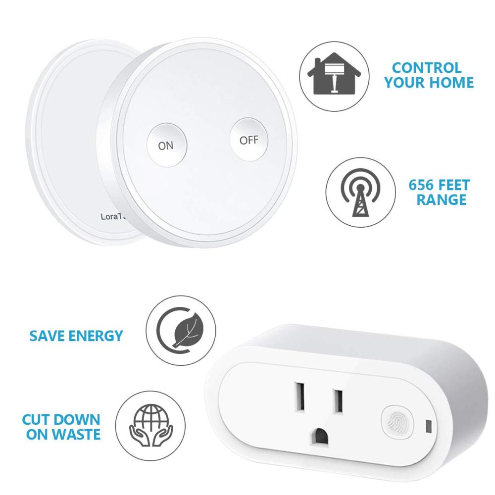 Remote Control Outlet Plug Adapter with Remote, 656ft Range Wireless Switch for Lights and Household Appliances, No Hub Required, 16A/1760W, White