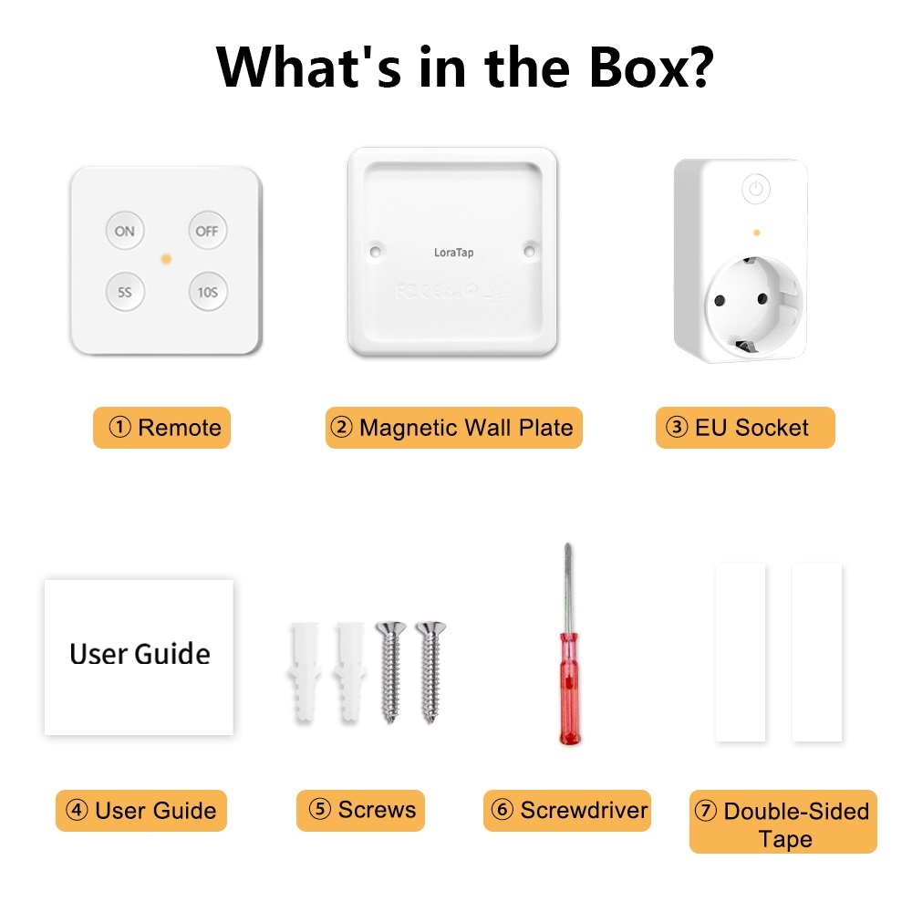 LoraTap EU KR Wireless Kitchen Food Process Garbage Disposal Waste Wireless Switch Timer 16A Plug with 4,6 Button Remote Control