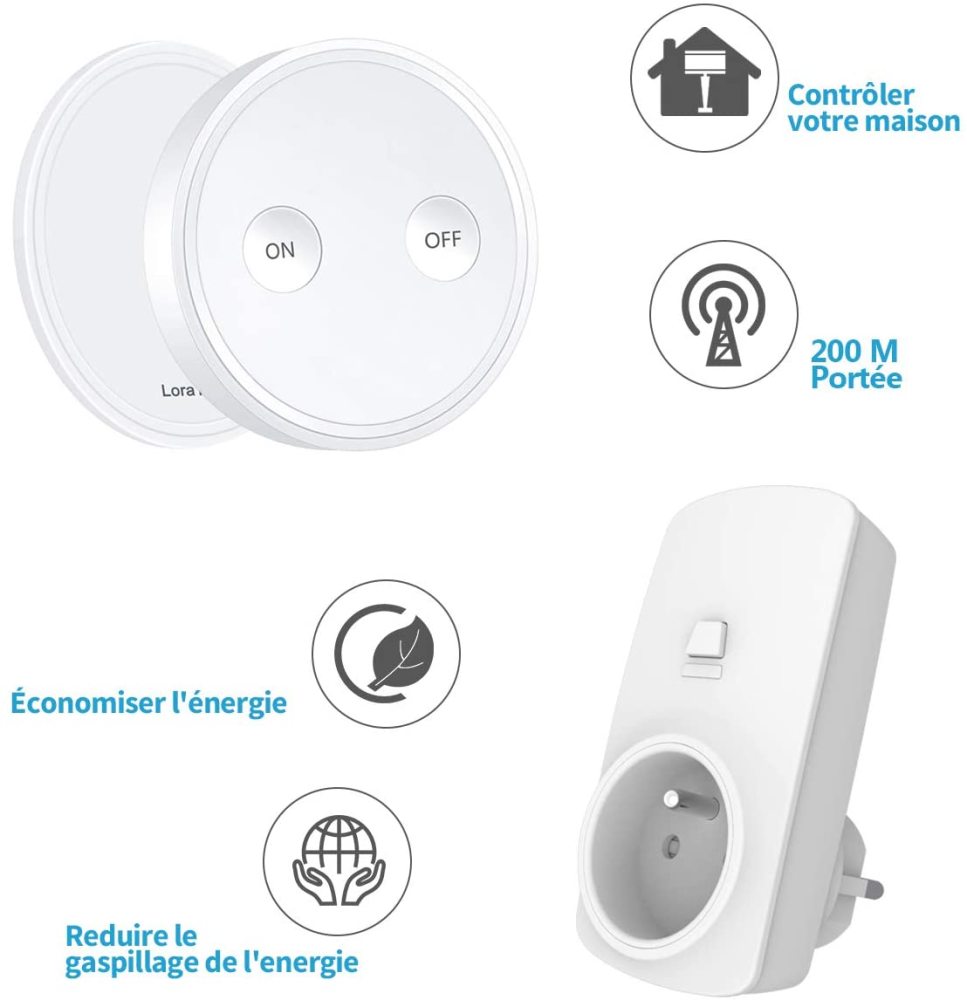 LoraTap Remote Controlled Socket, 3680 Watts, 200M Range, 868Mhz Audio, 10 Years Battery Life, Smart Wireless Electrical Socket, Batteries Included