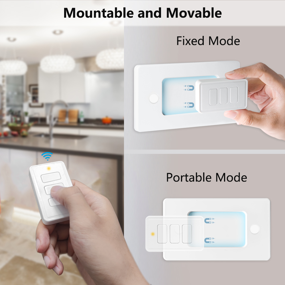 LoraTap Wireless Light Switch, Remote Control with Magnetic Base, Wireless Parallel Switch, Radio Wall Transmitter and RF Relay Receiver 10A
