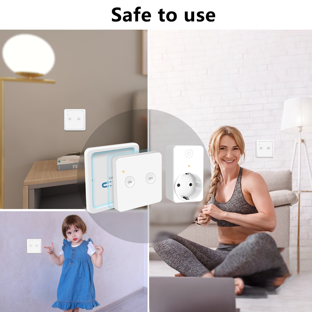 LoraTap EU FR RF Wireless 16A 230V 3680W Power Socket Plug Kit Control by 2 Channels Magnetic Portable Remote No WiFi No Hub