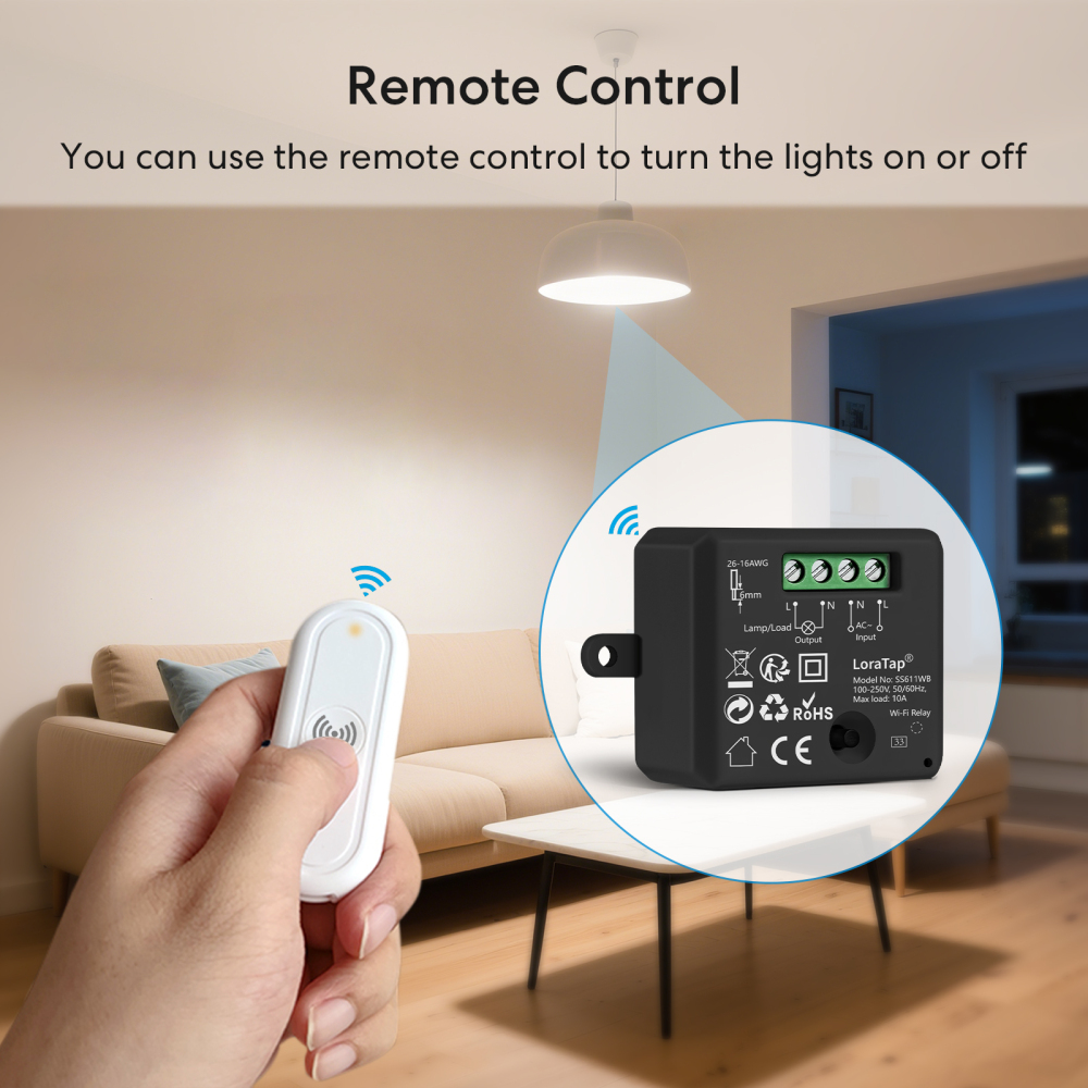 LoraTap Tuya Smart Life Wireless Light Relay Module with 1 Button Remote Control Timer Work with Google Assistant and Alexa