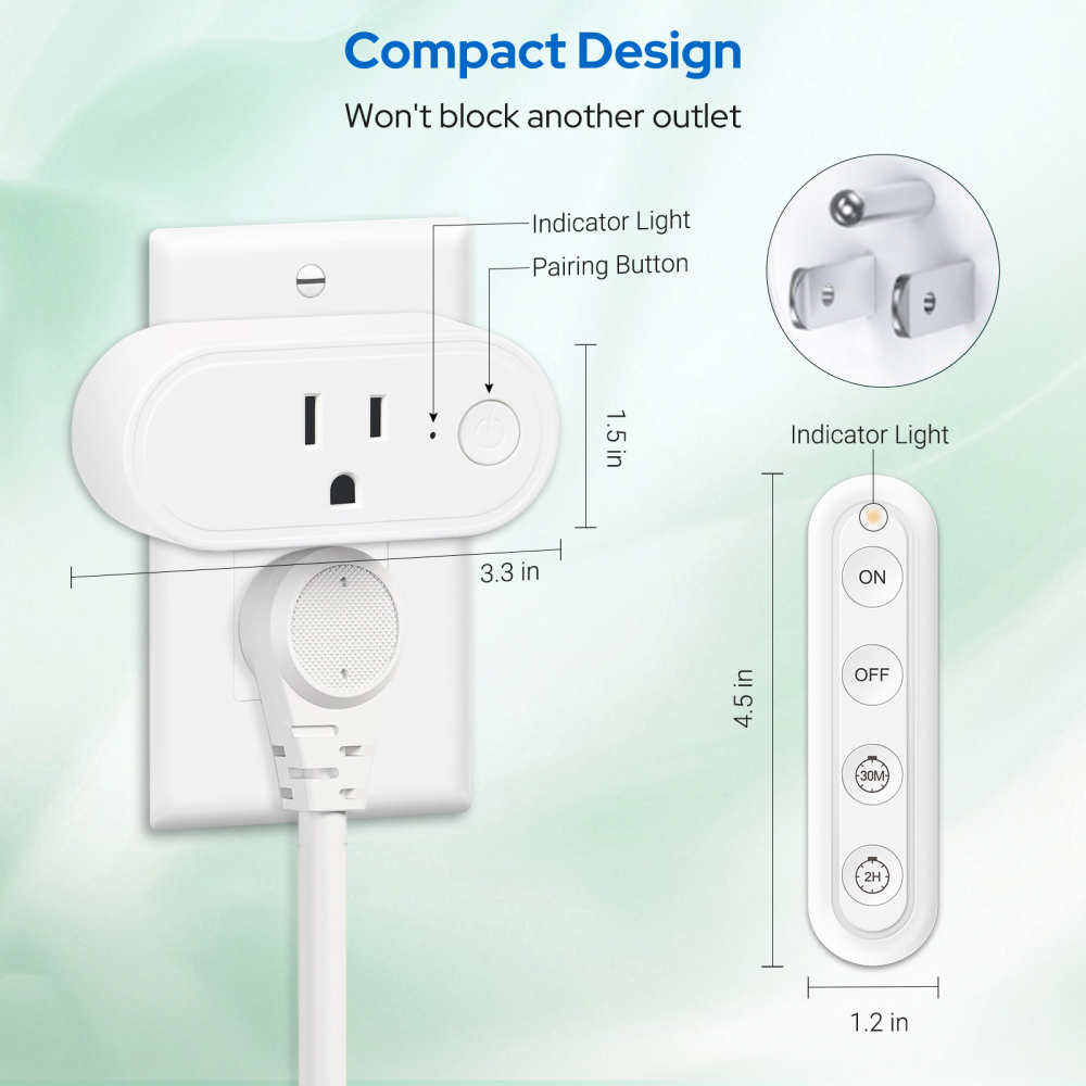 Remote Control Timer Outlet, Dual Countdown 30min/2h Auto Shut Off, 15A/1800W, Elderly & Kid Safe, Ideal for Sleep Lights & Small Appliances