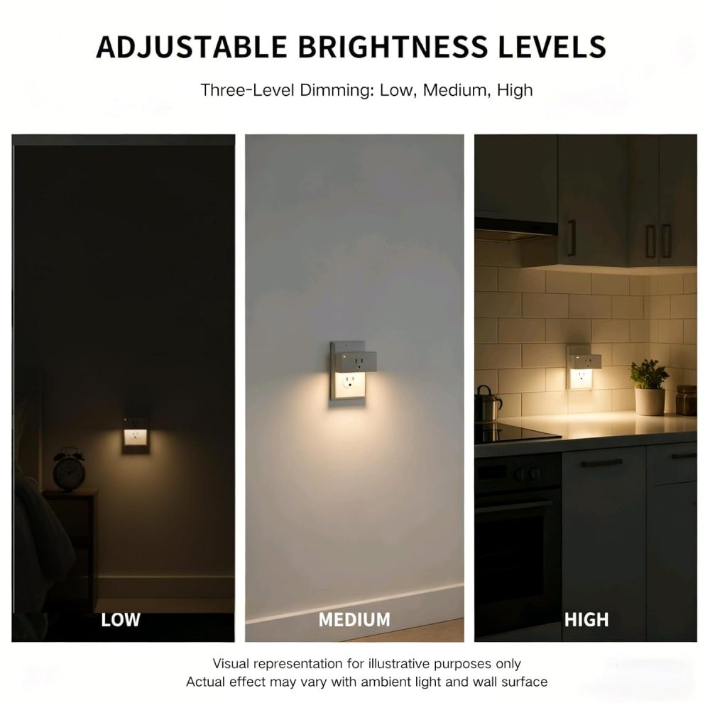 2-in-1 Remote Control Outlet with Night Light, Timer & Dimmable, 100ft Range, No WiFi Needed, Wall Switch for Bedroom, Hallway, Small Appliances