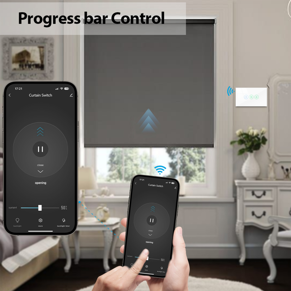 Tuya Smart Life 7th Generation Roller Shutter Curtain Switch Backlight Percentage Remote Control by Google Assistant Alexa