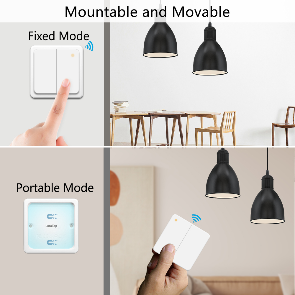 LoraTap 868Mhz Magnetic Smart Light Switch LED Push Button Wireless Remote Control AC100~250V 10A 1 CH Relay Controller for Lamp
