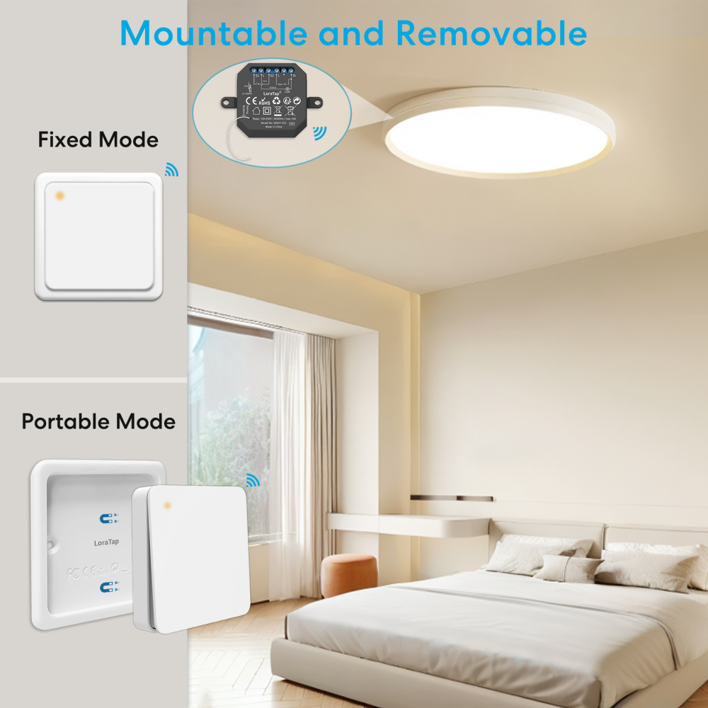 LoraTap 868Mhz Magnetic Smart Light Switch LED Push Button Wireless Remote Control AC100~250V 10A 1 CH Relay Controller for Lamp