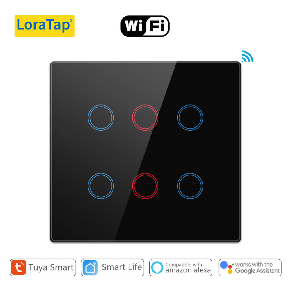 LoraTap Smart Life 6 Gang Brazil Touch Panel Light Switch Tuya App Remote Google Home Alexa Voice Control Automation residential