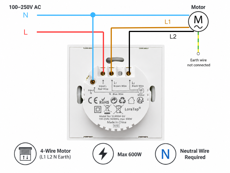LoraTap Interruttore Tocco per tende Compatibile con Alexa/Google Home/Smart Life, Controllo Percentuale e Controllo Vocale (Filo Neutro Richiesto)