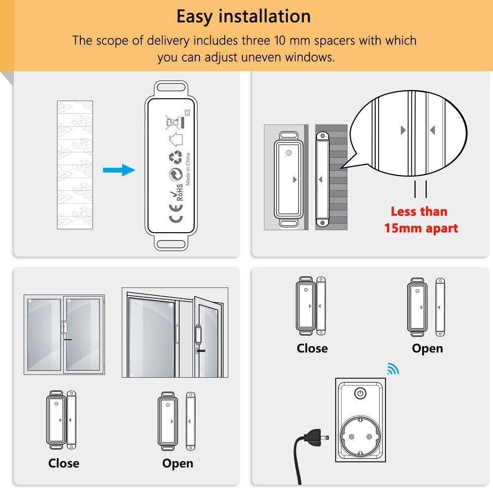 LoraTap Mini wireless exhaust control with window magnetic contact and radio socket for cooker hood, fireplace window switch, wireless window contact
