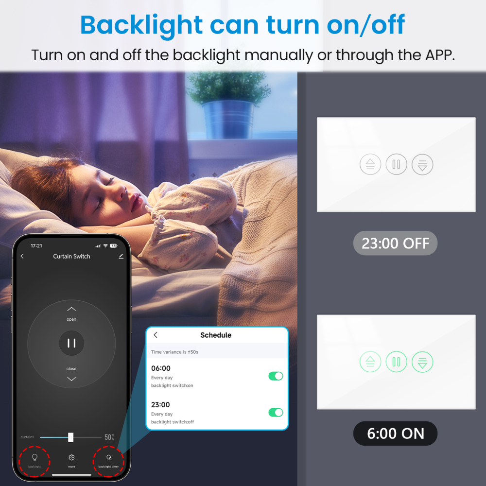 Tuya Smart Life 7th Generation Roller Shutter Curtain Switch Backlight Percentage Remote Control by Google Assistant Alexa