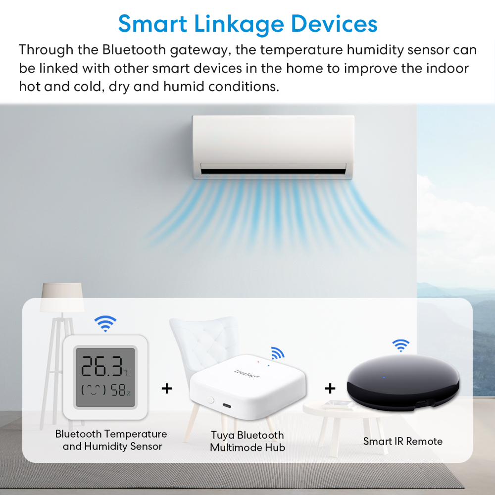 LoraTap Tuya Smart Life BLE Temperature Humidity Sensor LCD Digital Display Scene Control Switch Thermometers Hygrometers