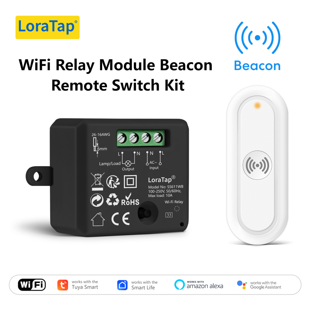 LoraTap Tuya Smart Life Wireless Light Relay Module with 1 Button Remote Control Timer Work with Google Assistant and Alexa