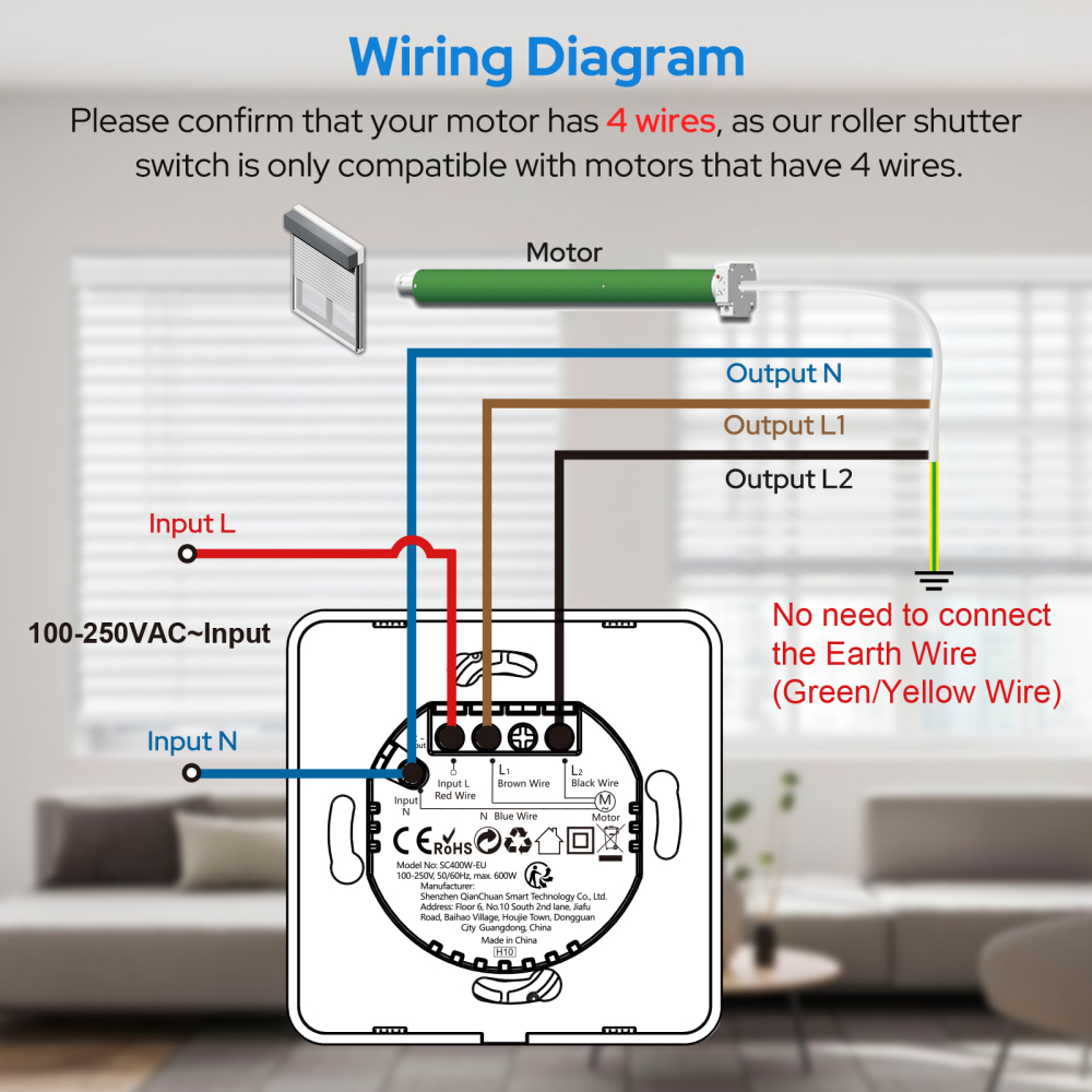 Loratap WiFi Roller Shutter Switch: Backlit Buttons, Precise 0%-100% Adjustment, Voice Control Alexa Google, Replaces Old Wall Switch, 4 Pack