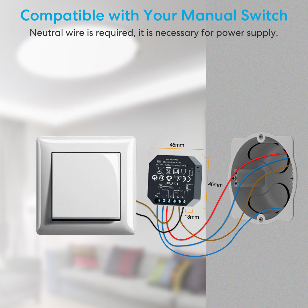 LoraTap 868Mhz Magnetic Smart Light Switch LED Push Button Wireless Remote Control AC100~250V 10A 1 CH Relay Controller for Lamp