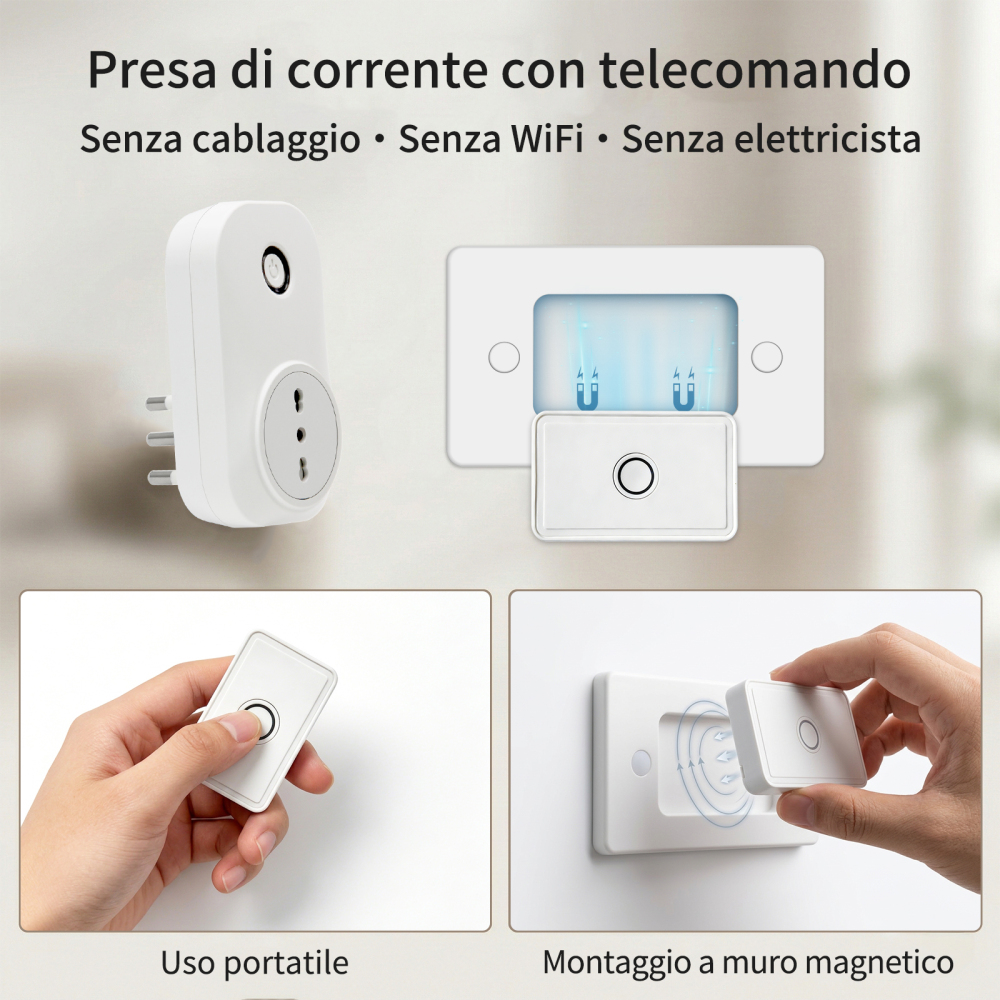 LoraTap Remote Control Socket with Remote Control, Italian Electrical Socket with Wireless Switch, 200m Wireless Remote Control Switch, 16A/3500W