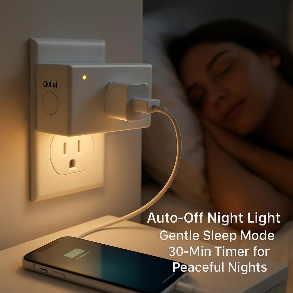 2-in-1 Remote Control Outlet with Night Light, Timer & Dimmable, 100ft Range, No WiFi Needed, Wall Switch for Bedroom, Hallway, Small Appliances