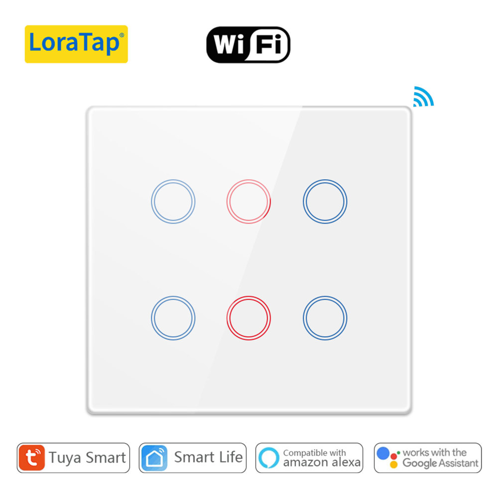 LoraTap Smart Life 6 Gang Brazil Touch Panel Light Switch Tuya App Remote Google Home Alexa Voice Control Automation residential