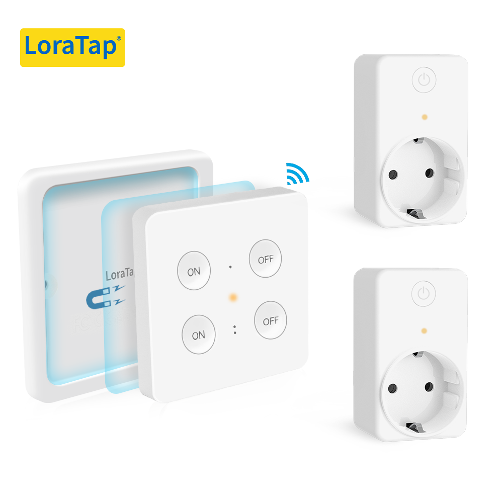 LoraTap EU FR RF Wireless 16A 230V 3680W Power Socket Plug Kit Control by 2 Channels Magnetic Portable Remote No WiFi No Hub