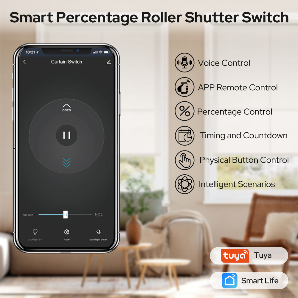Loratap WiFi Roller Shutter Switch: Backlit Buttons, Precise 0%-100% Adjustment, Voice Control Alexa Google, Replaces Old Wall Switch, 4 Pack