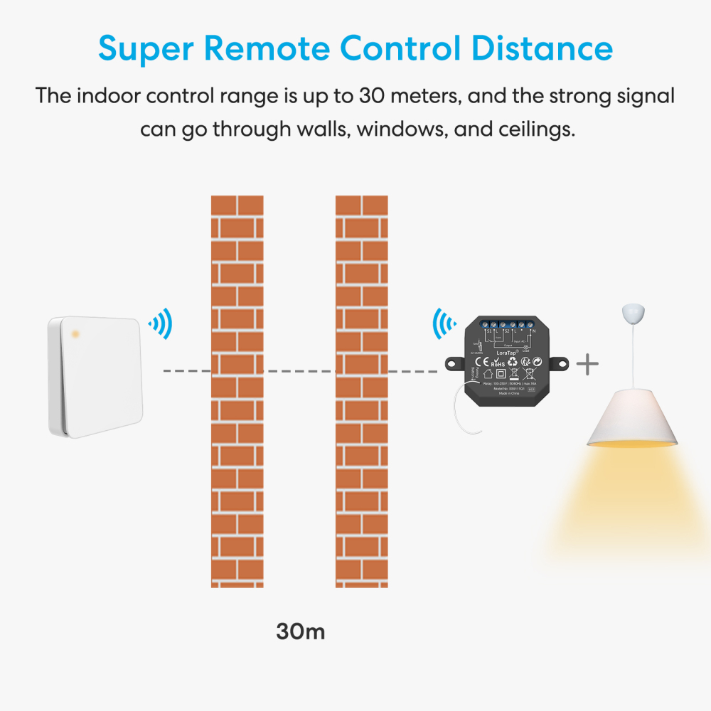 LoraTap 868Mhz Magnetic Smart Light Switch LED Push Button Wireless Remote Control AC100~250V 10A 1 CH Relay Controller for Lamp