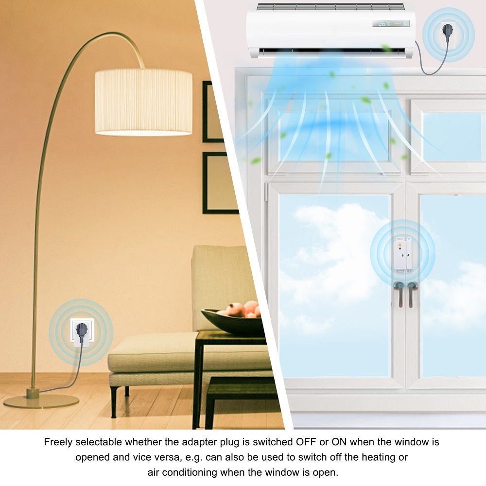 LoraTap Mini wireless exhaust control with window magnetic contact and radio socket for cooker hood, fireplace window switch, wireless window contact