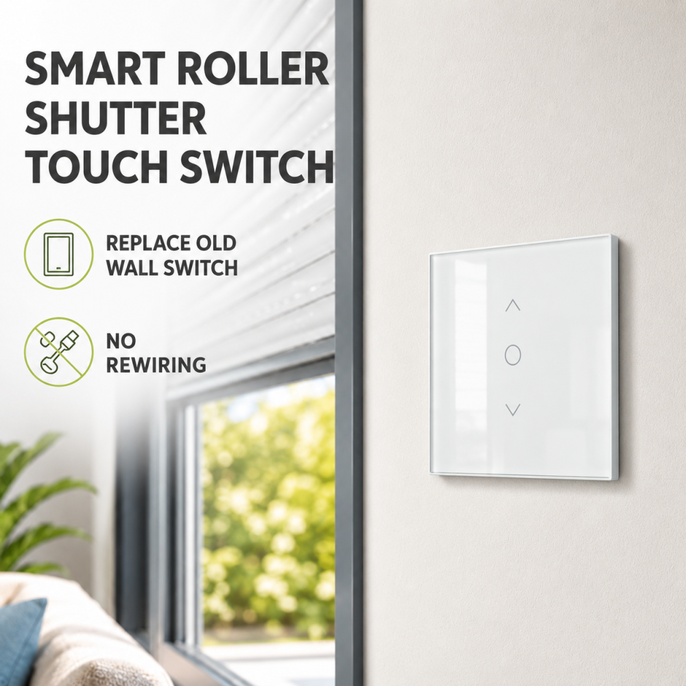 LoraTap Interruttore Tocco per tende Compatibile con Alexa/Google Home/Smart Life, Controllo Percentuale e Controllo Vocale (Filo Neutro Richiesto)