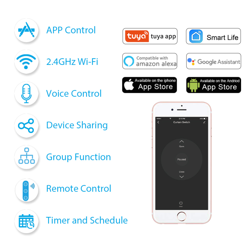 Tuya Smart Life WiFi Curtain Blind Switch Module with Remote for Roller Shutter Electric Motor Google Home Aelxa Echo Smart Home