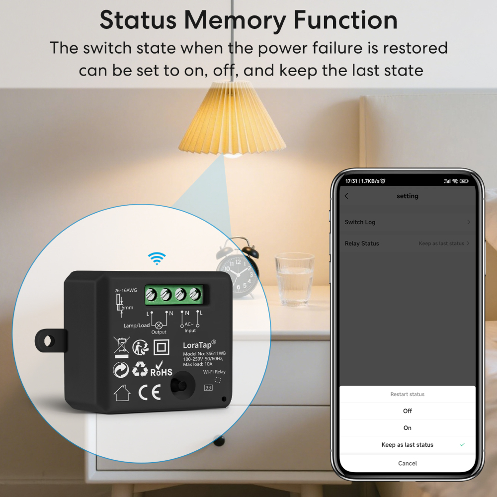 LoraTap Tuya Smart Life Wireless Light Relay Module with 1 Button Remote Control Timer Work with Google Assistant and Alexa