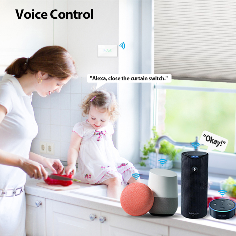 Tuya Smart Life 7th Generation Roller Shutter Curtain Switch Backlight Percentage Remote Control by Google Assistant Alexa
