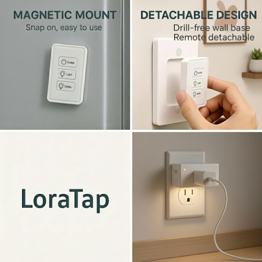 2-in-1 Remote Control Outlet with Night Light, Timer & Dimmable, 100ft Range, No WiFi Needed, Wall Switch for Bedroom, Hallway, Small Appliances