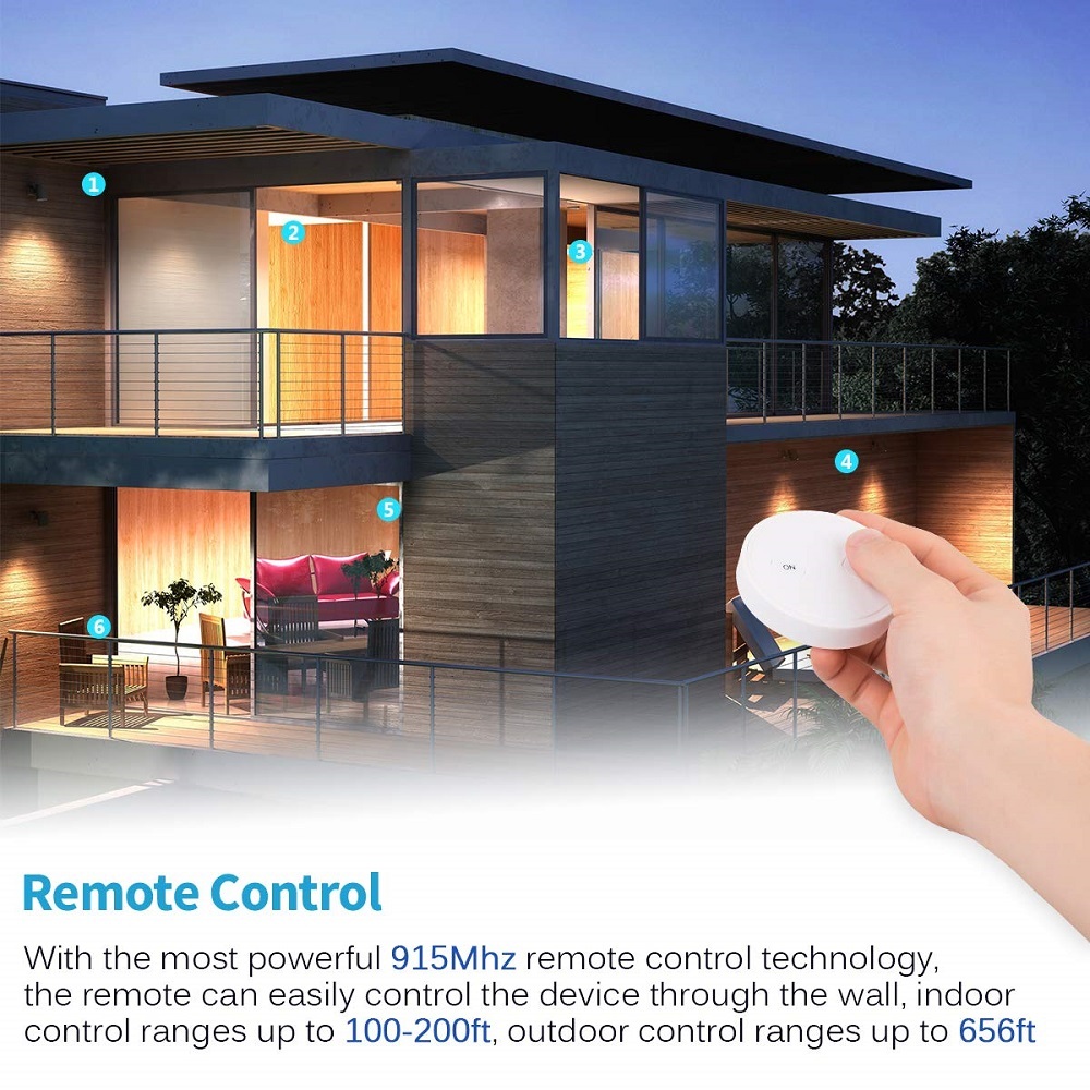 Remote Control Outlet Plug Adapter with Remote, 656ft Range Wireless Switch for Lights and Household Appliances, No Hub Required, 16A/1760W, White