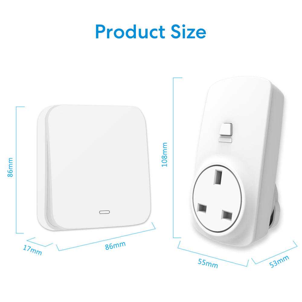 LoraTap Wireless 16A RF UK SA Standard Plug Socket with Waterproof Kinetic Switch For Food Waste Grinder Disposer, Fan, Oven