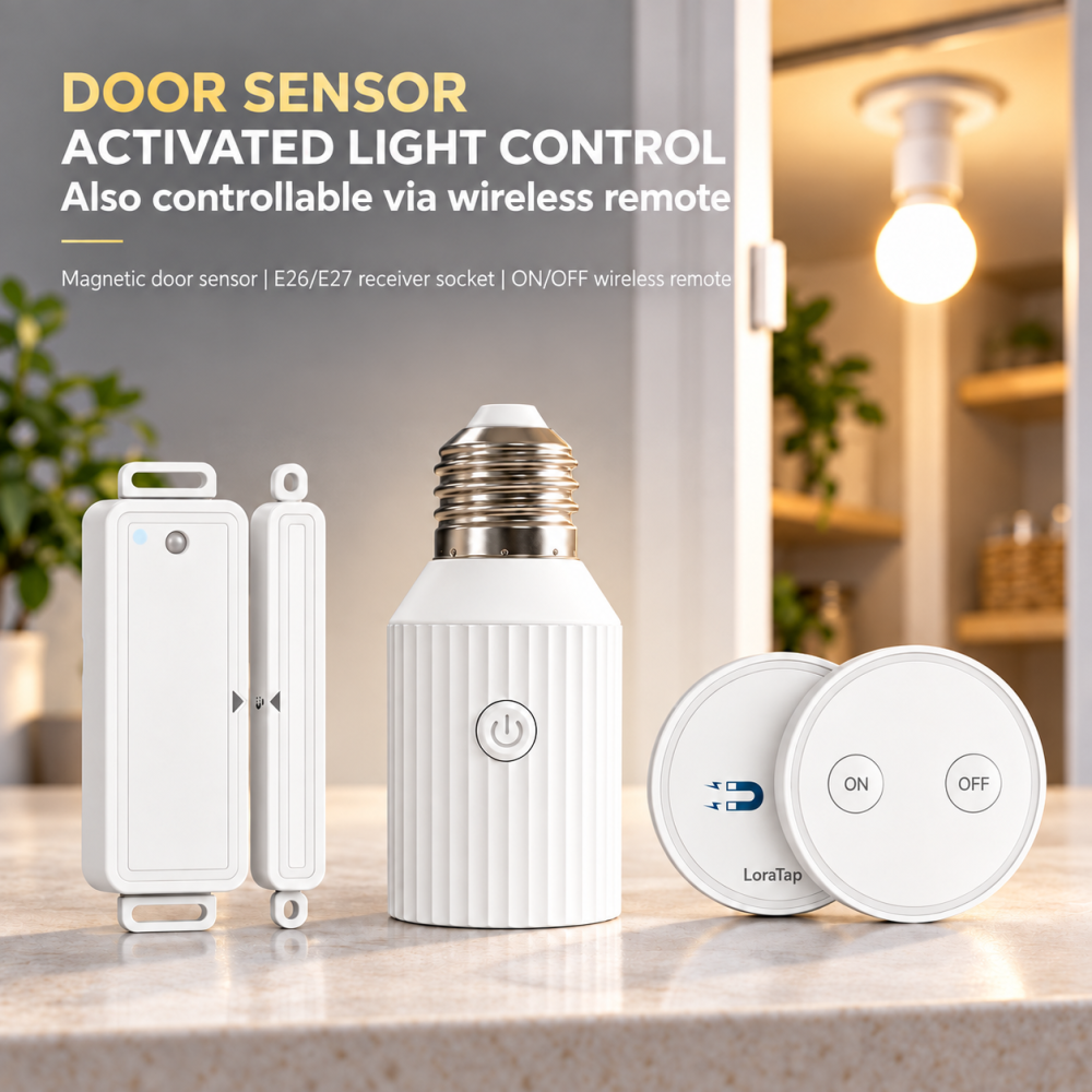LoraTap E27 RF Lamp Holder with Door Sensor and Remote Control