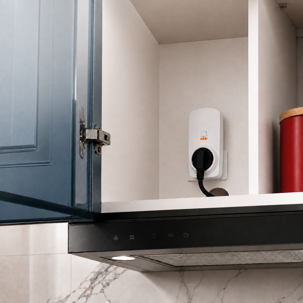 LoraTap Funk-Abluftsteuerung für Dunstabzugshaube mit kompaktem Fenstersensor