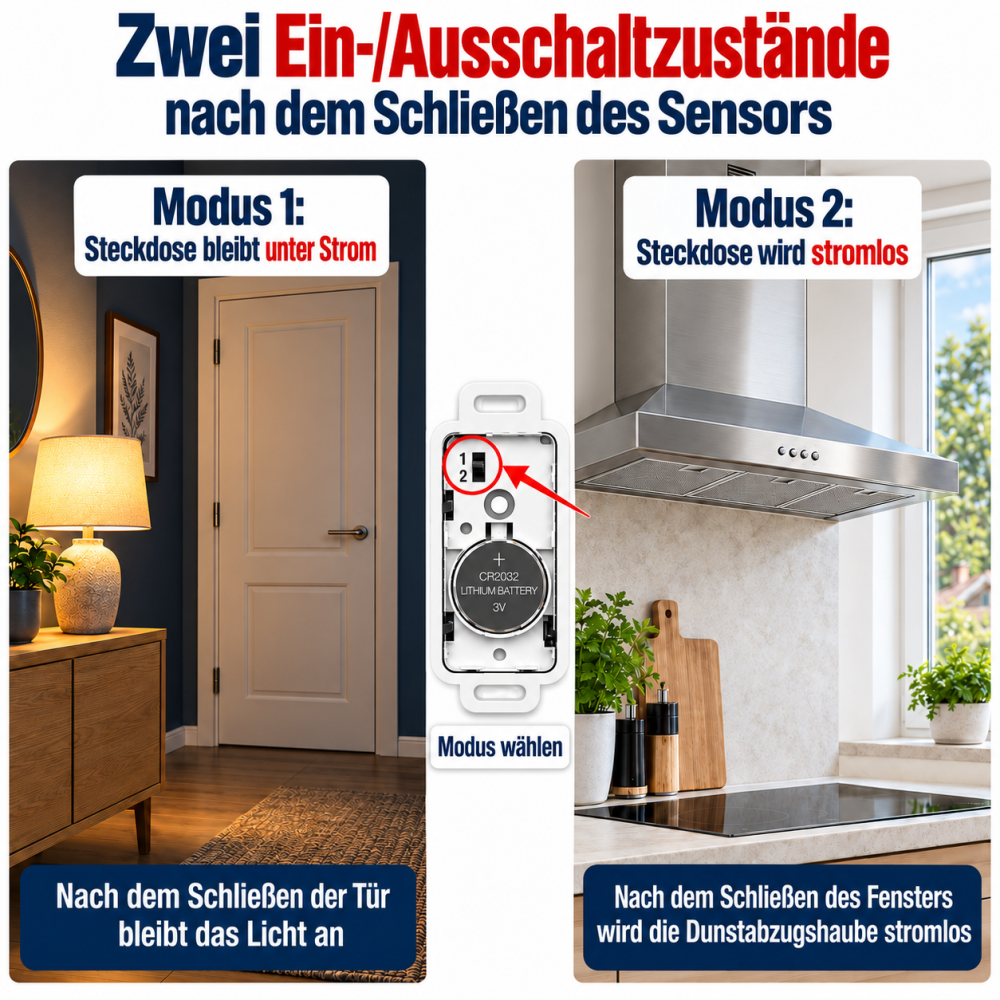 LoraTap Funk-Abluftsteuerung für Dunstabzugshaube mit kompaktem Fenstersensor
