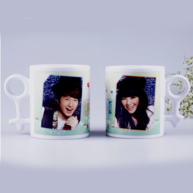Heat transfer couple symbol handle pair of mugs, photomaster, heat transfer couple symbol handle pair of mugs
