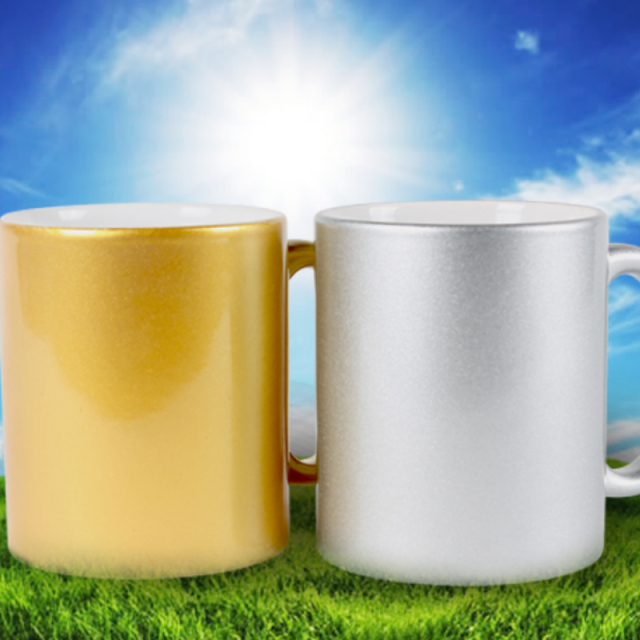 Heat transfer gold and silver mugs, Photomaster, heat transfer gold and silver mugs