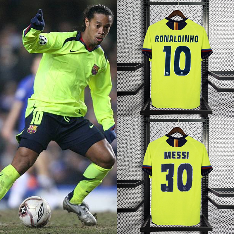 Retro 2005-06 FC Barcelona away Retro XAVI MESSI RONALDINHO Football jersey