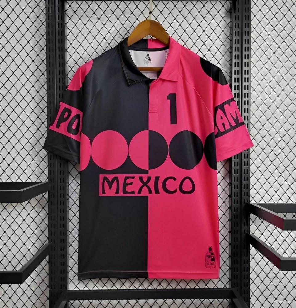 Retro 1998 Mexico Retro CAMPOS 1 Home Black Pink football jersey