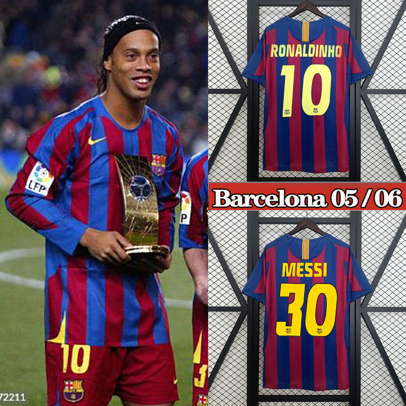 Retro 2005-06 FC Barcelona home Retro XAVI MESSI RONALDINHO Football jersey