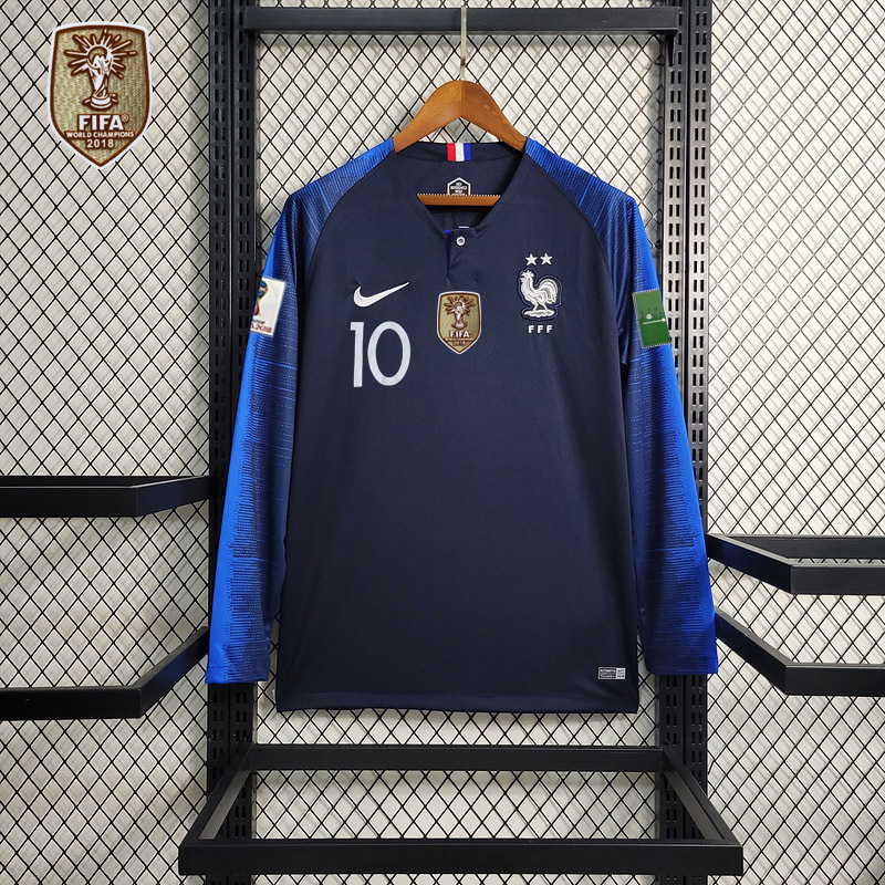 Retro 2018 World Cup France Home Retro Long Sleeve  Mbappe #10 Griezmann Coman Kante Pogba Football jersey