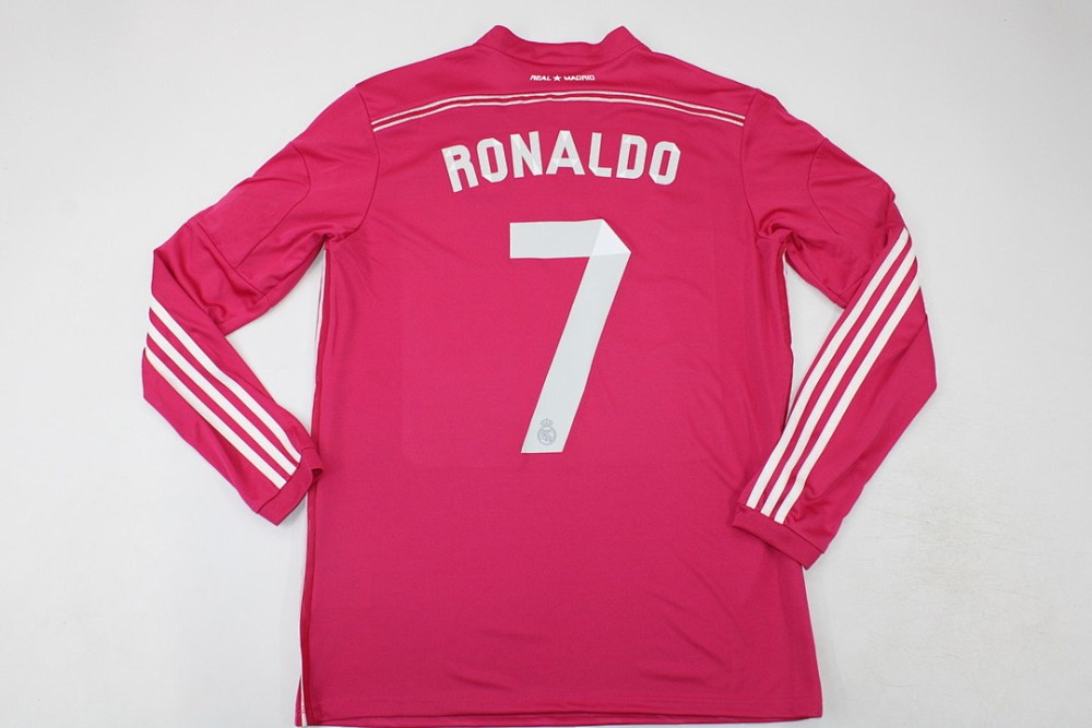 Retro real madrid 14-15 pink away long sleeve s-xxl