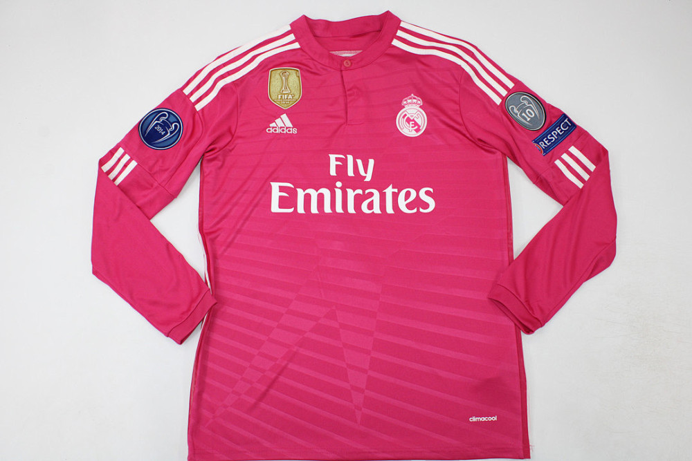 Retro real madrid 14-15 pink away long sleeve s-xxl