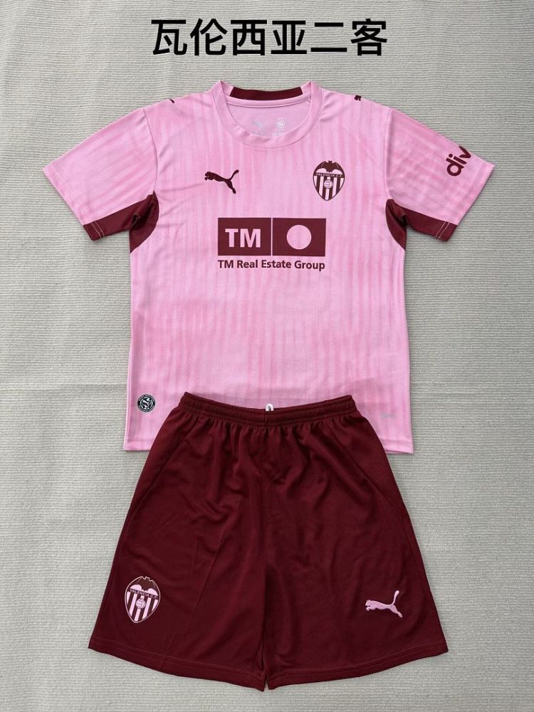 kid kit  2026-27 Valencia  pink third away Football jersey