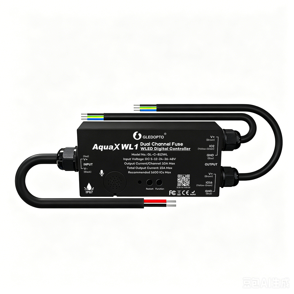 Gledopto GL-C-812WL AquaX Dual Channel WLED Digital Controller, ESP32 Addressable LED Strip Controller, IP67 Waterproof WLED Pre-installed for WS2812B SK6812, DC 5-48V Smart Pixel LED Control,Whymelighting – Pro LED Strips & Diffused Blocks, Factory Direct,Gledopto GL-C-812WL AquaX Dual Channel WLED Digital Controller, ESP32 Addressable LED Strip Controller, IP67 Waterproof WLED Pre-installed for WS2812B SK6812, DC 5-48V Smart Pixel LED Control