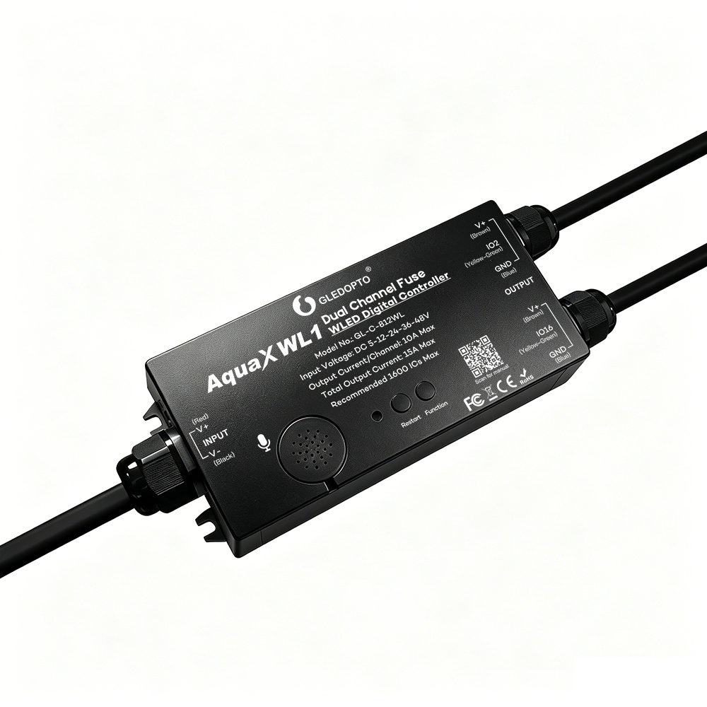 Gledopto GL-C-812WL AquaX Dual Channel WLED Digital Controller, ESP32 Addressable LED Strip Controller, IP67 Waterproof WLED Pre-installed for WS2812B SK6812, DC 5-48V Smart Pixel LED Control,Whymelighting – Pro LED Strips & Diffused Blocks, Factory Direct,Gledopto GL-C-812WL AquaX Dual Channel WLED Digital Controller, ESP32 Addressable LED Strip Controller, IP67 Waterproof WLED Pre-installed for WS2812B SK6812, DC 5-48V Smart Pixel LED Control
